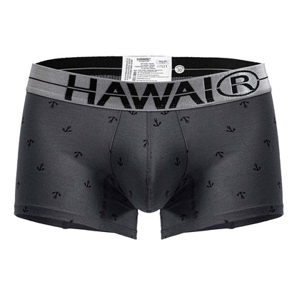 Gray hawai 42521 cotton blend boxer briefs with black anchor pattern and gray waistband featuring brand logo