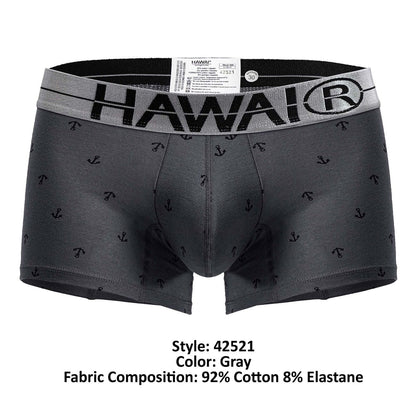 Gray hawai 42521 cotton blend men’s boxer briefs with black anchor pattern and elastic waistband