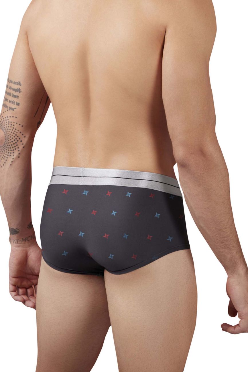 Black men’s microfiber briefs hawai 42530 in gray with red and blue star pattern and silver waistband