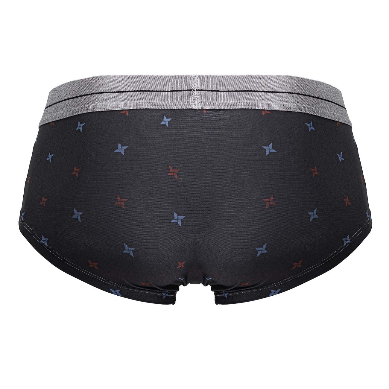 Black men’s gray hawaï 42530 microfiber briefs with a gray waistband and subtle red and blue star pattern