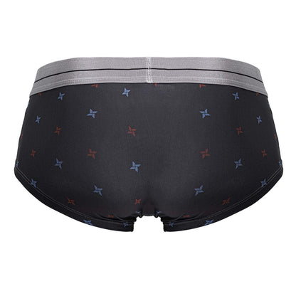 Black men’s gray hawaï 42530 microfiber briefs with a gray waistband and subtle red and blue star pattern