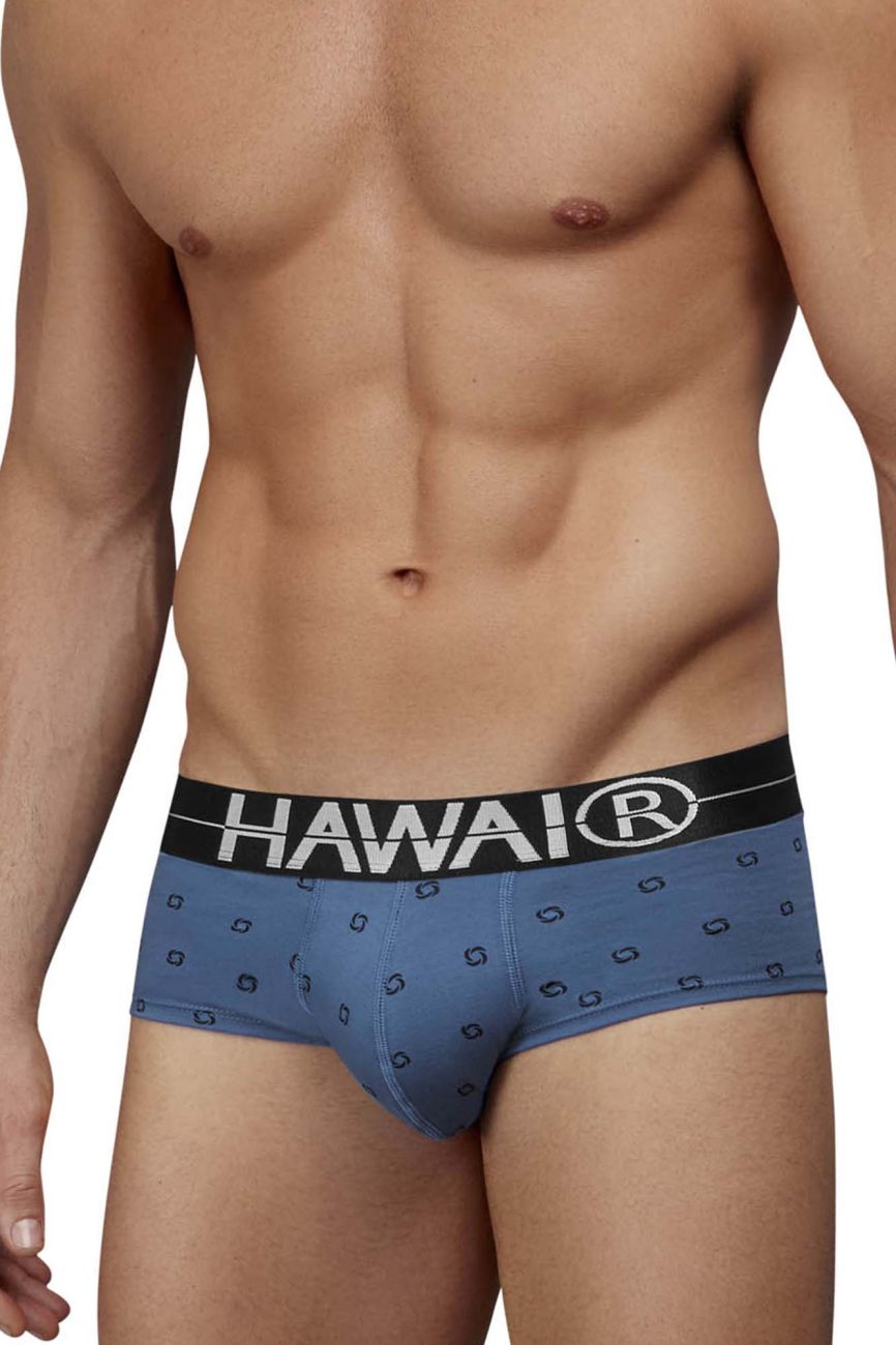 Blue Hawaiian men’s cotton blend briefs in blue quartz with a black waistband and white brand name lettering