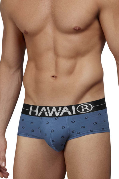 Blue Hawaiian men’s cotton blend briefs in blue quartz with a black waistband and white brand name lettering