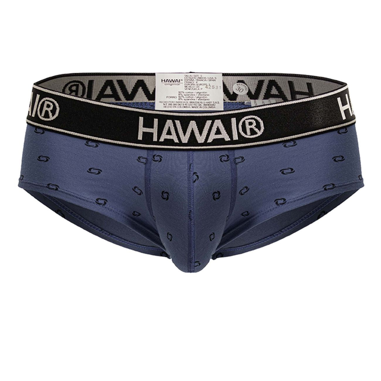 Navy blue Hawai 42531 cotton blend briefs with black pattern and elastic waistband in blue quartz color