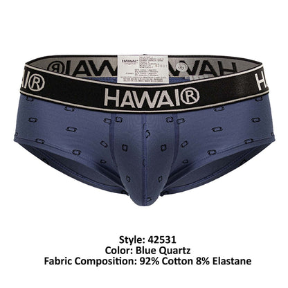 Blue quartz Hawai 42531 cotton blend men’s briefs with black s-shaped pattern and black waistband with brand name