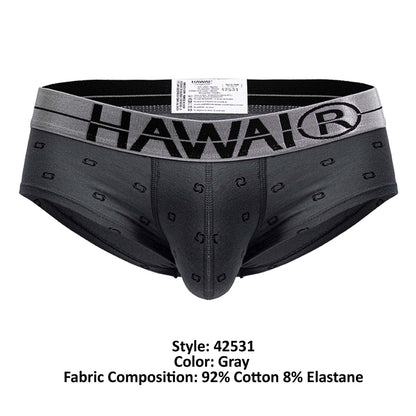 Gray hawai 42531 cotton blend men’s briefs with subtle s pattern and gray waistband featuring brand logo