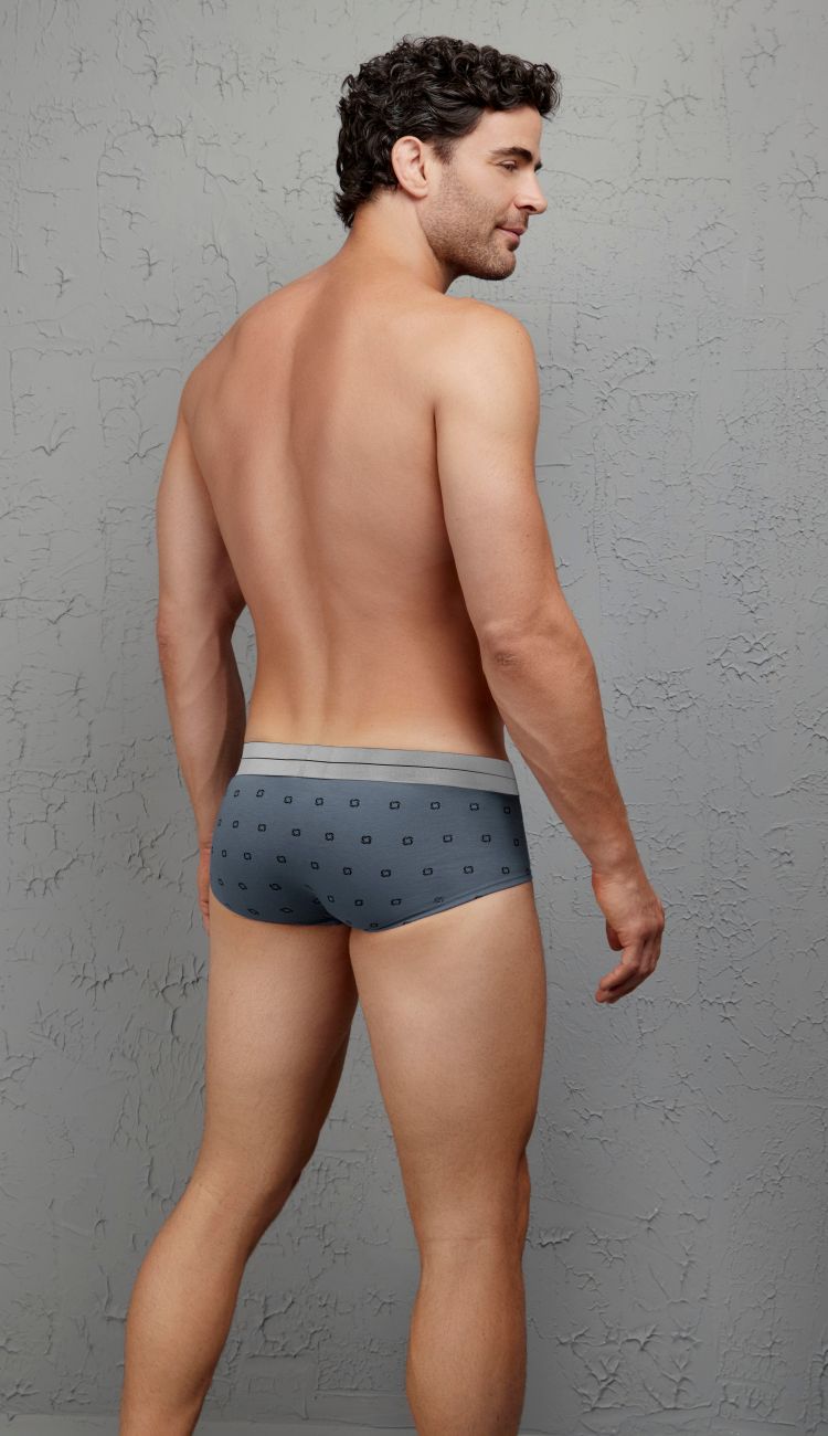 Gray patterned hawaI 42531 cotton blend briefs with subtle geometric design and contrasting light gray waistband