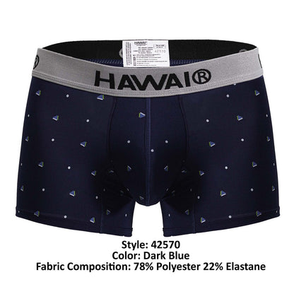 Dark blue hawaii 42570 microfiber boxer briefs with gray waistband and triangular pattern for comfortable wear