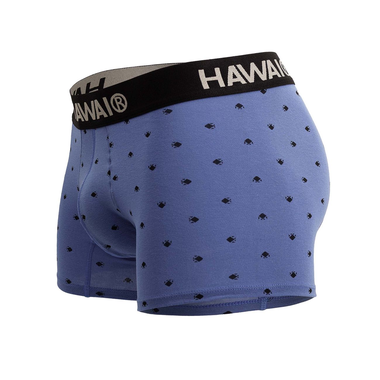 Blue hawaiian boxer briefs cotton blend with black waistband and fish patterns in blue quartz color hawai 42571 trunks