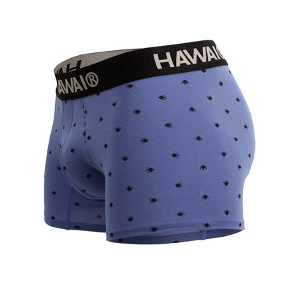 Blue hawaiian boxer briefs cotton blend with black waistband and fish patterns in blue quartz color hawai 42571 trunks