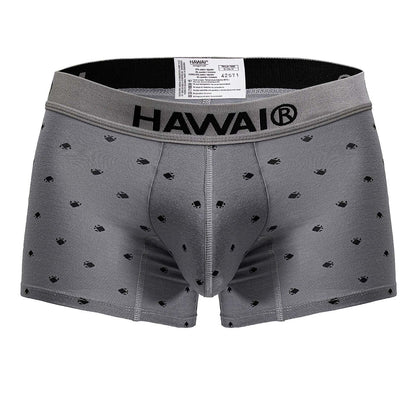 Gray hawaii 42571 men’s cotton blend boxer briefs with subtle black fish pattern and reinforced stitching
