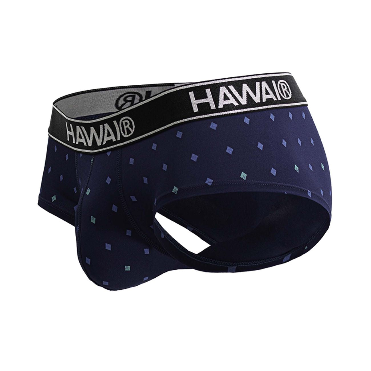 Dark blue Hawai 42580 microfiber men’s briefs with a subtle light purple and teal diamond pattern across the fabric