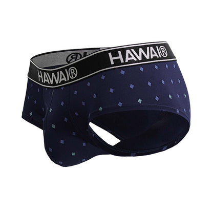 Dark blue Hawai 42580 microfiber men’s briefs with a subtle light purple and teal diamond pattern across the fabric
