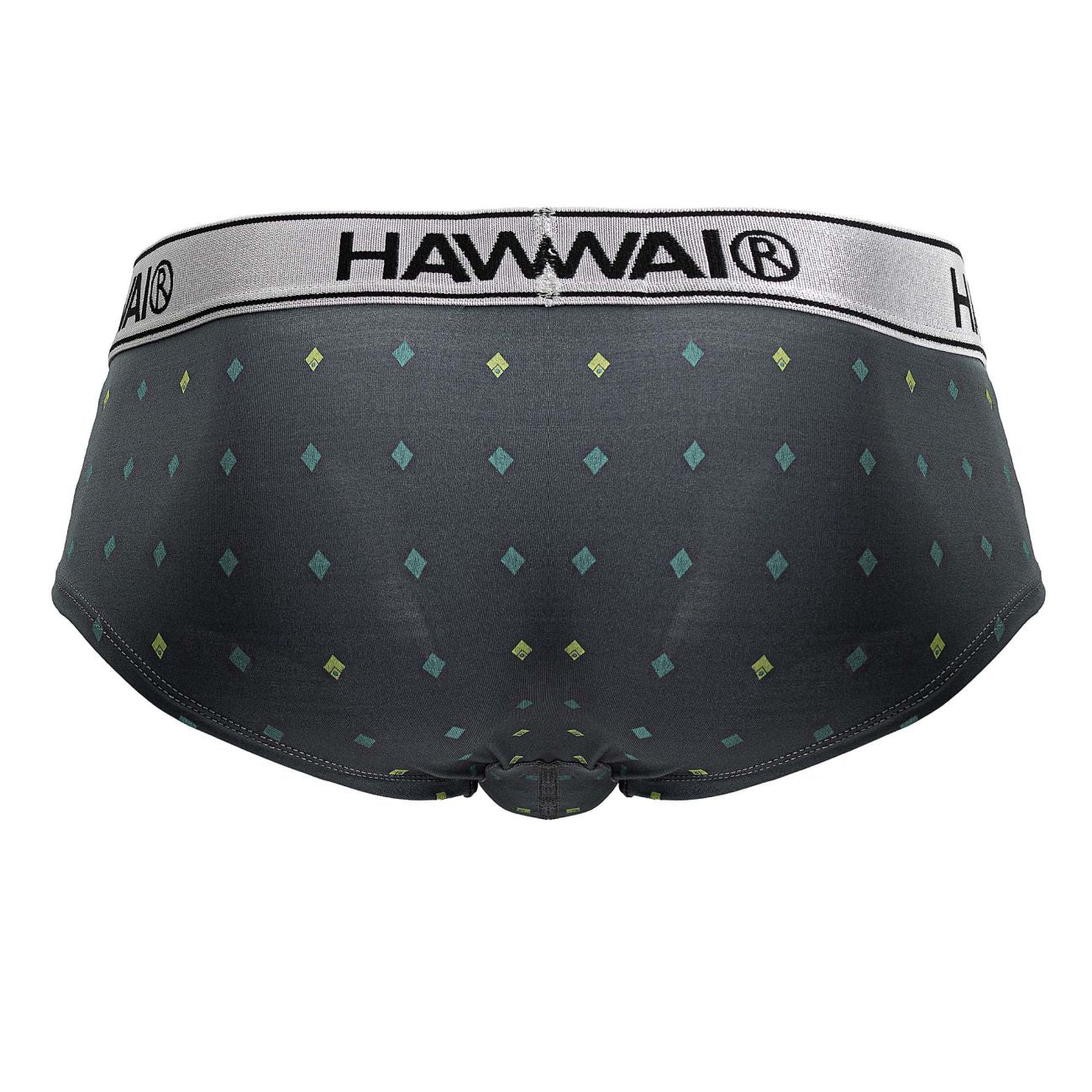 Black hawaii hawaï 42580 gray microfiber briefs with subtle light green and yellow diamond pattern across fabric