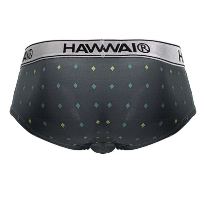 Black hawaii hawaï 42580 gray microfiber briefs with subtle light green and yellow diamond pattern across fabric