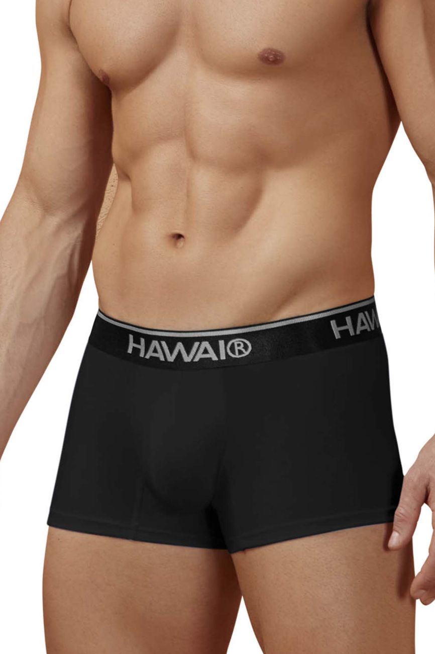 Black hawaiian boxer briefs in cotton blend with gray hawaii elastic waistband in black 01 color