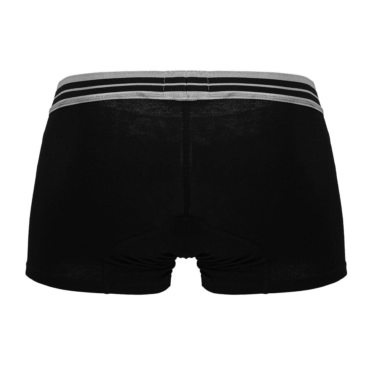 Black cotton blend boxer briefs with ribbed waistband and two gray stripes hawai 4986 trunks black-01