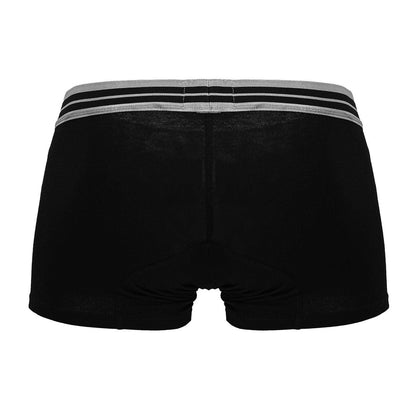 Black cotton blend boxer briefs with ribbed waistband and two gray stripes hawai 4986 trunks black-01