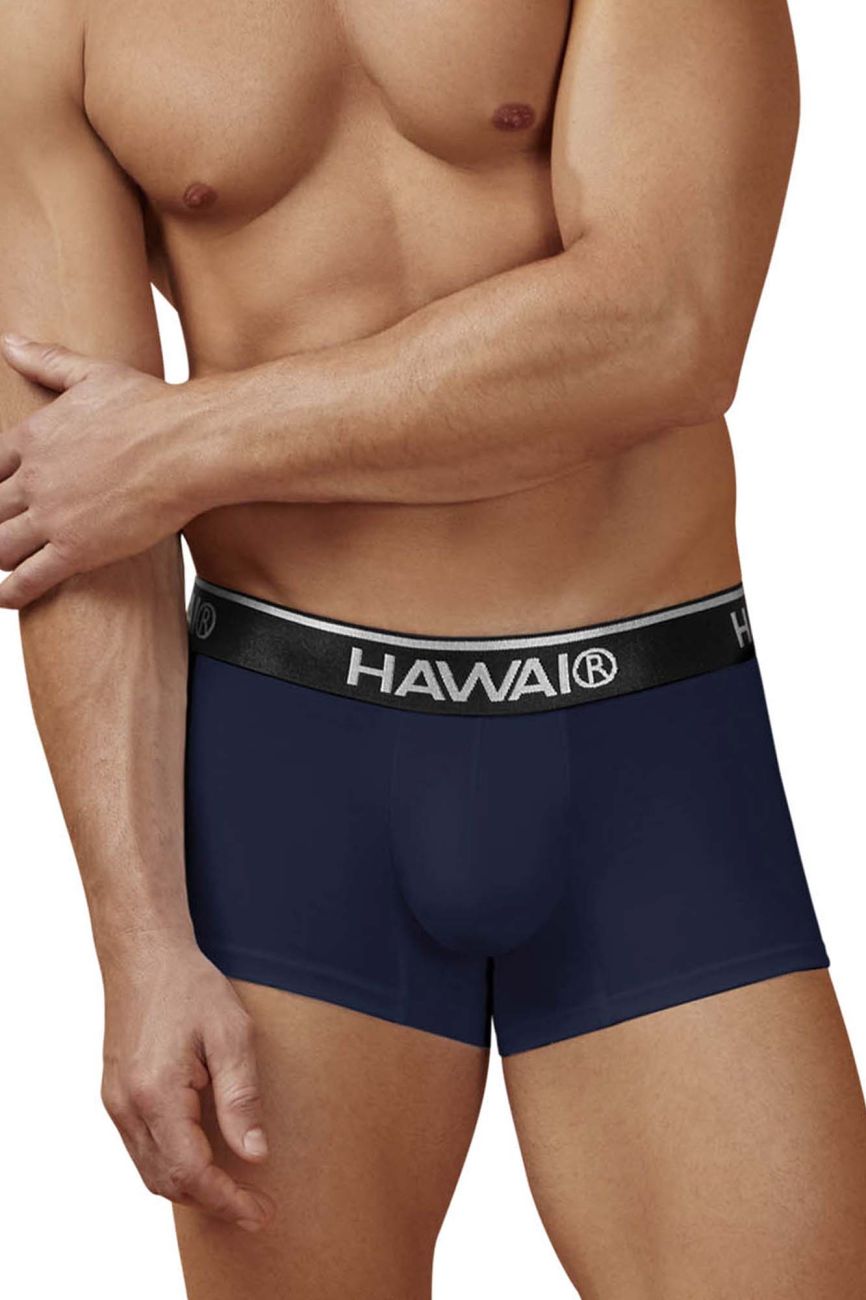 Navy blue hawaiian men’s cotton blend briefs with black waistband and white hawaii logo for comfortable wear