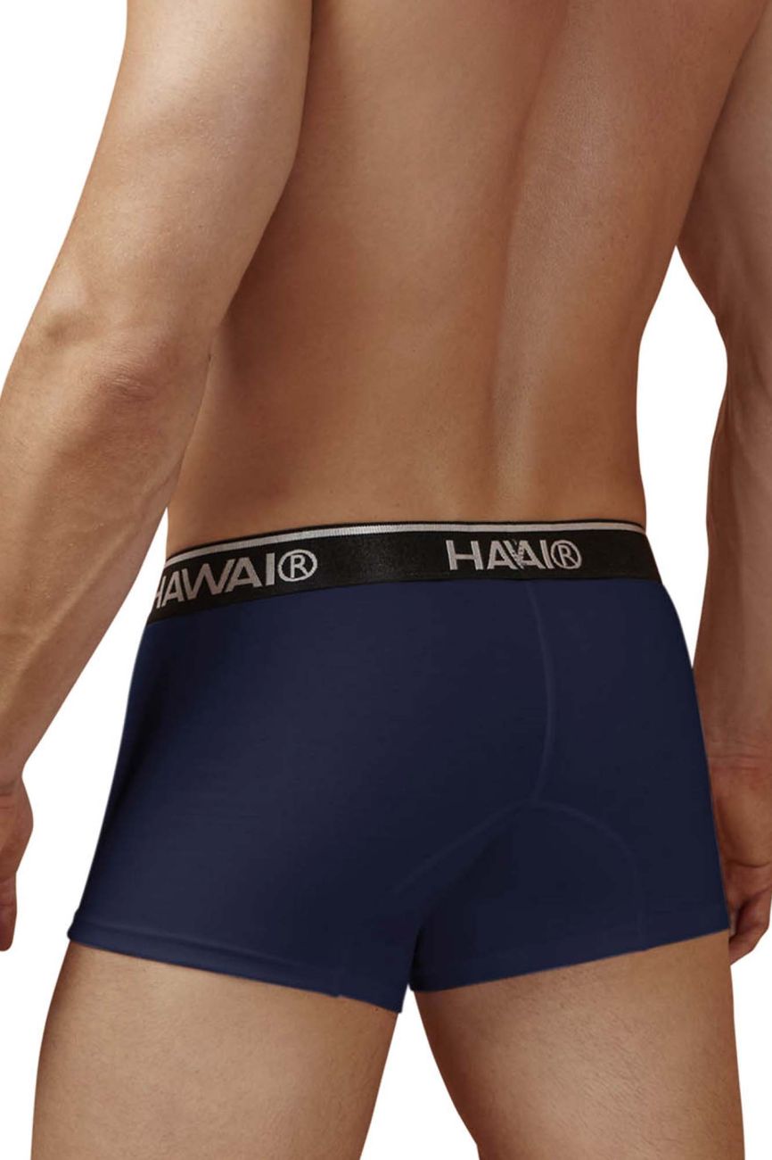 Navy blue Havaí 4986 cotton blend trunks with black elastic waistband featuring white branding lettering