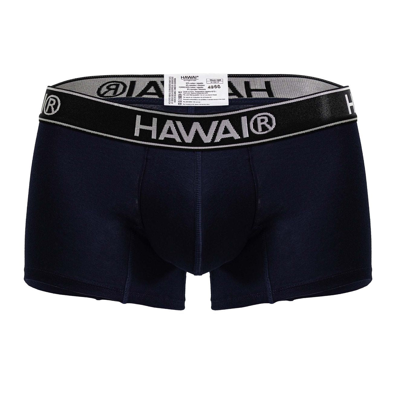 Black hawai brand dark blue cotton blend men’s boxer briefs with gray and black waistband and white logo