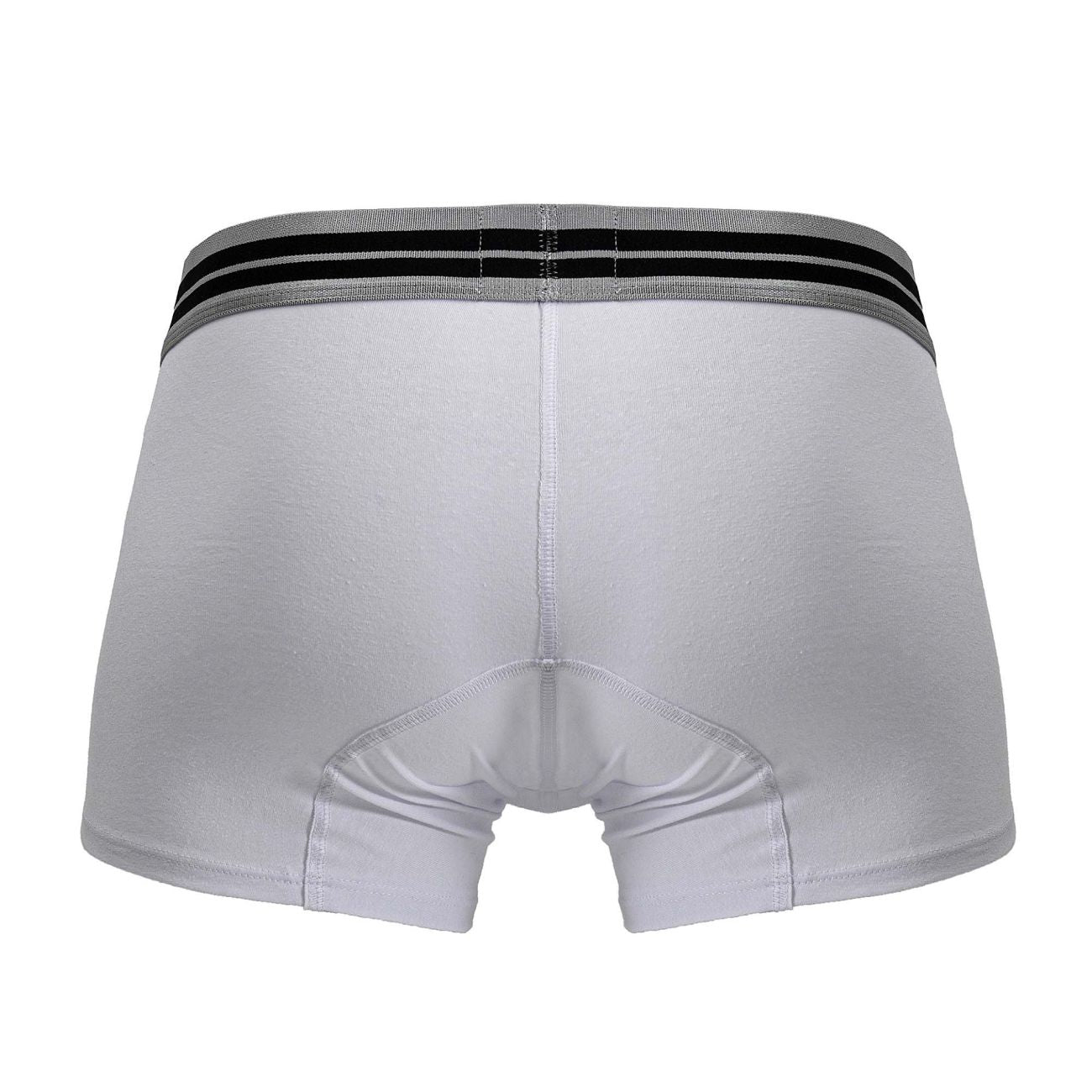White men’s boxer briefs with gray waistband and two black stripes made from cotton blend trunks color white 01