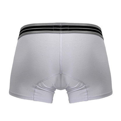 White men’s boxer briefs with gray waistband and two black stripes made from cotton blend trunks color white 01