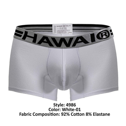 White Hawaii brand cotton blend boxer briefs with gray and black bold waistband in color white-01