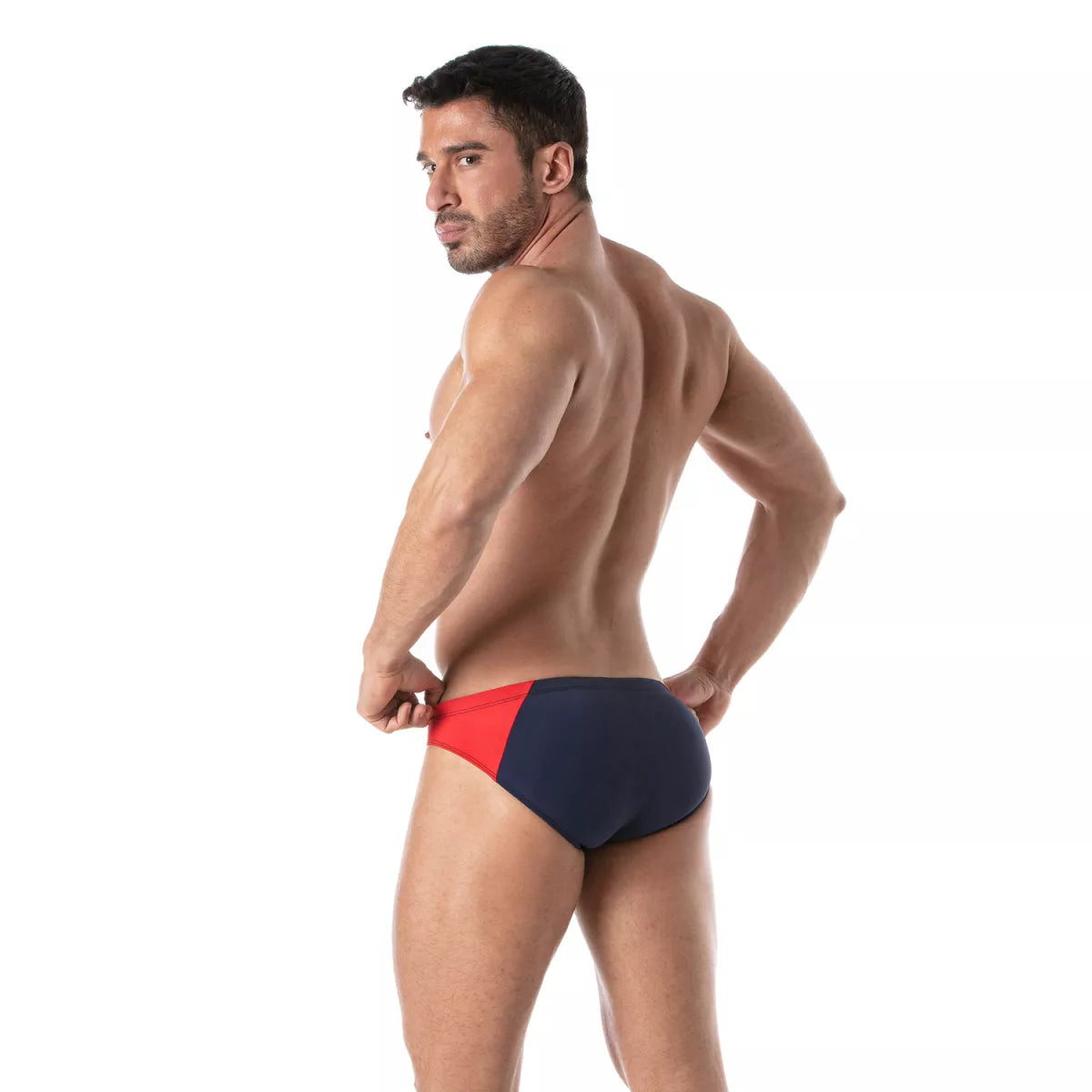 Navy blue and red two-tone swim trunks from holidays swim bikini perfect for beach and pool use
