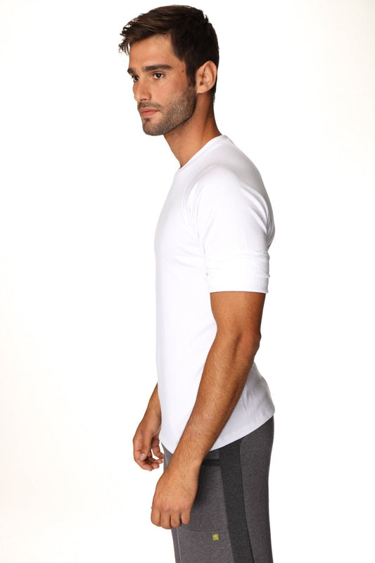 White cotton hybrid crew neck raglan tee with short sleeves and crew neck for casual wear
