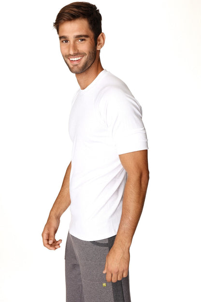 White crew-neck raglan tee with short sleeves made from hybrid material for casual wear