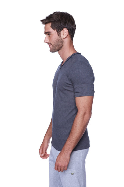 Dark gray textured short-sleeved v-neck t-shirt hybrid v-neck charcoal made from soft breathable fabric