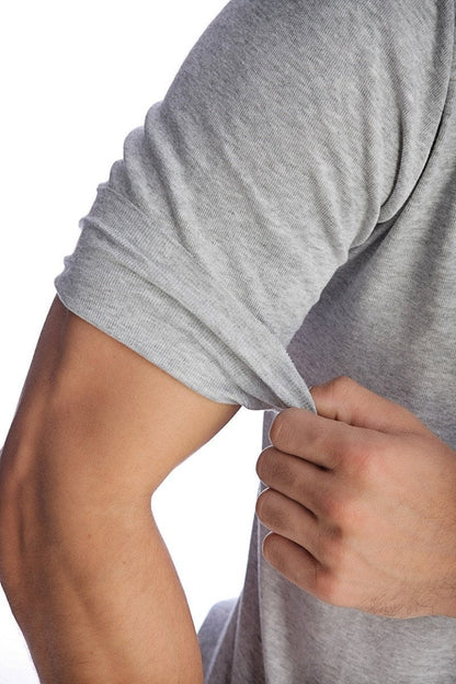 Gray heathered cotton hybrid v neck t-shirt with rolled-up sleeve for casual comfortable wear