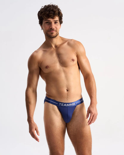Blue teammb icon sports brief in blue with a white logo band made for athletic support and comfort