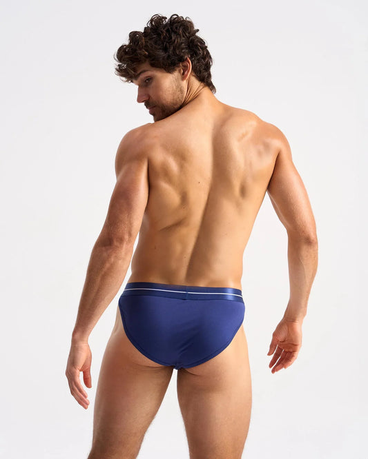 Navy blue icon sports brief with subtle white stripe on the waistband designed for athletic support