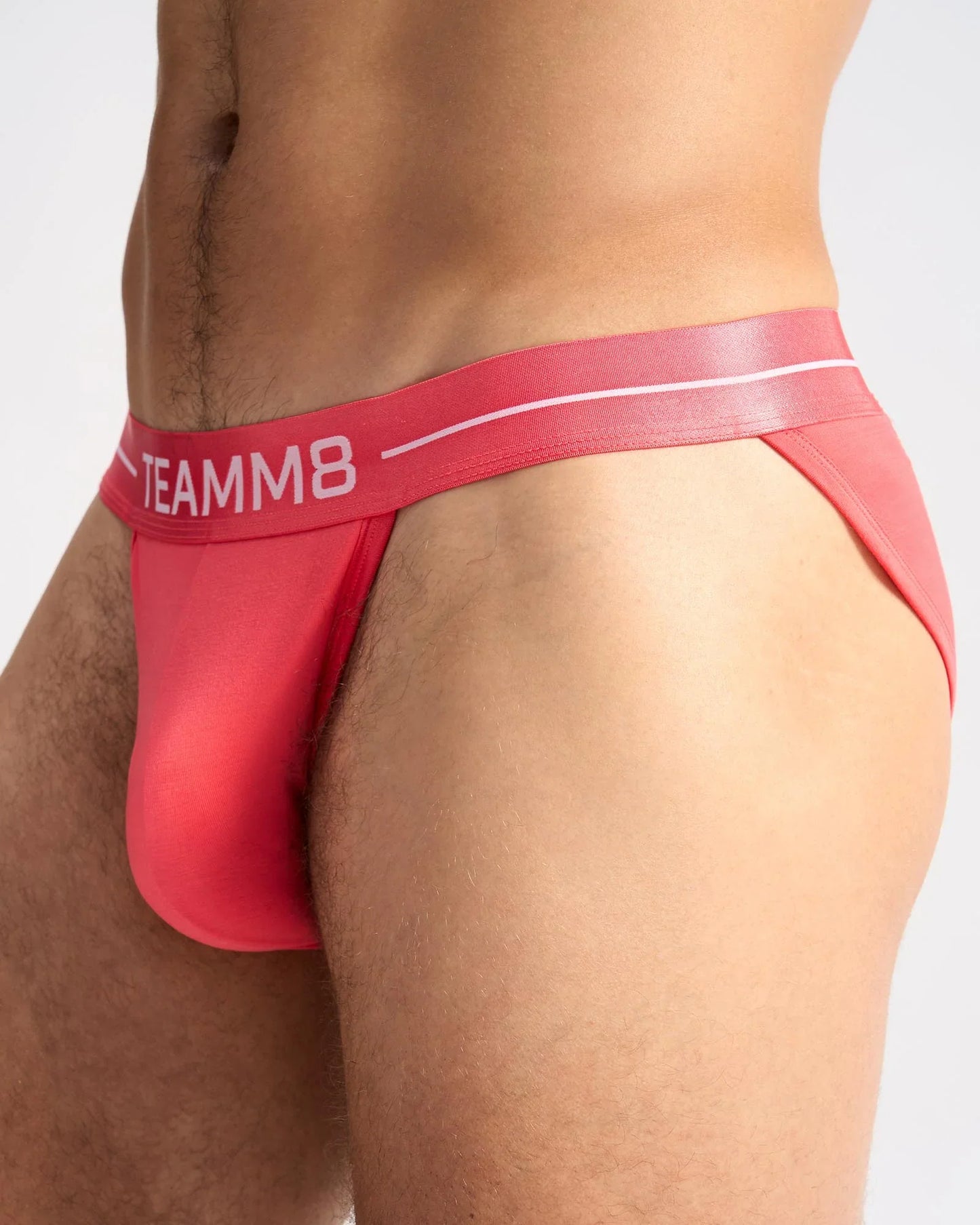 Red team8 icon sports brief in red with smooth form-fitting design and white trim along the waistband