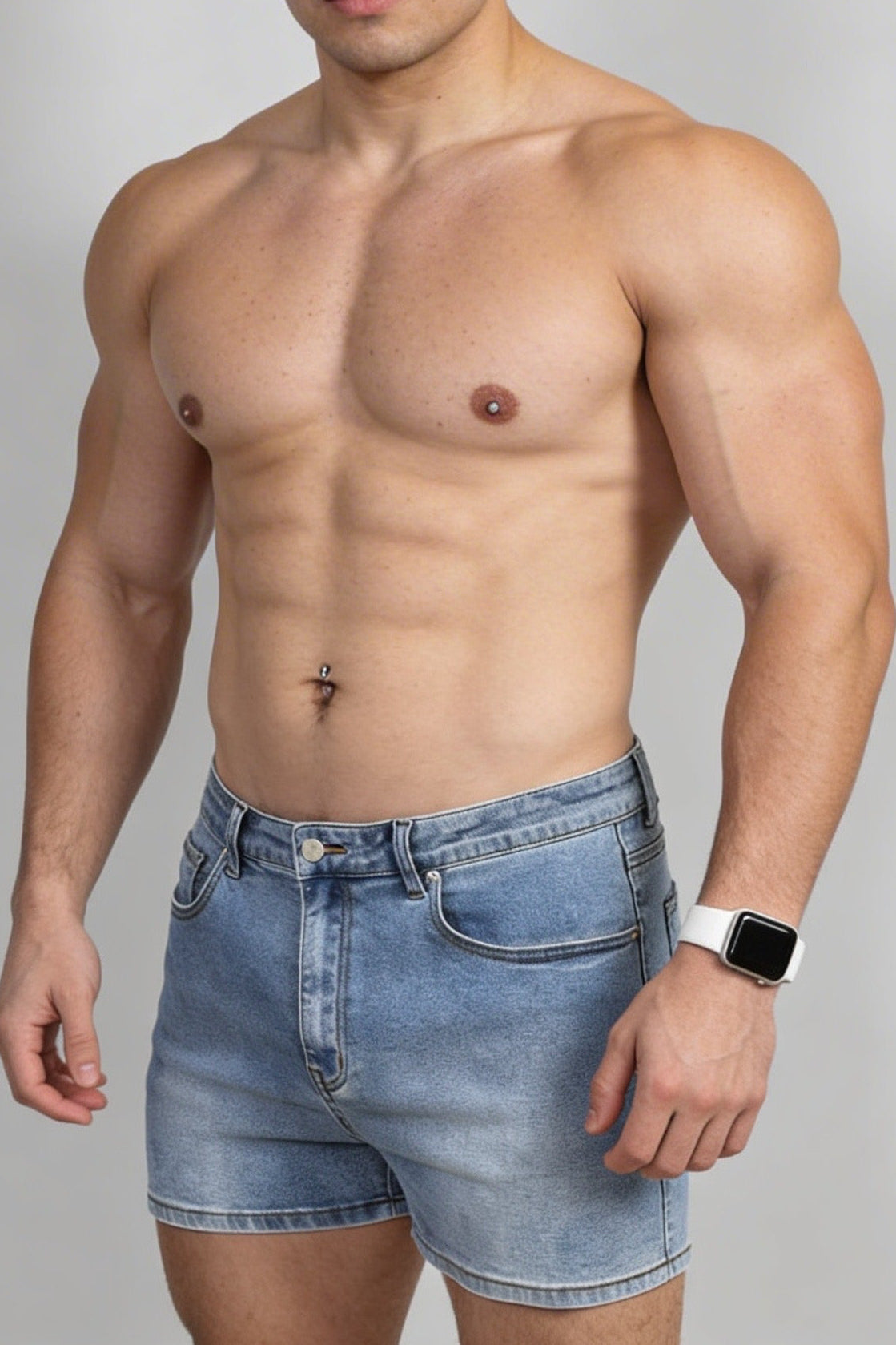 JJ Malibu Men's Peek-A-Boo Denim Shorts - Dark Blue