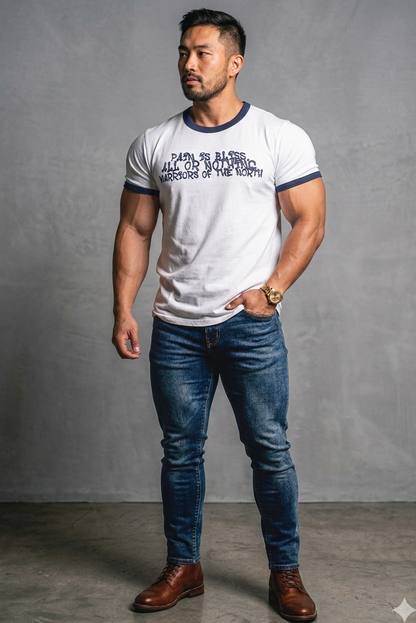 Jed North Men's Muscle-Fit Ringer Tee - White w/ Navy Trim
