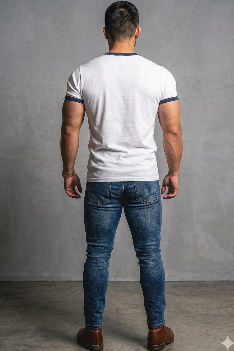 Jed North Men's Muscle-Fit Ringer Tee - White w/ Navy Trim