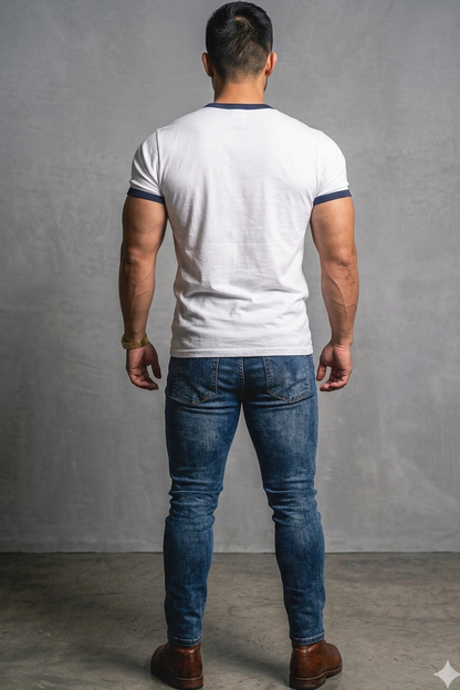 Jed North Men's Muscle-Fit Ringer Tee - White w/ Navy Trim