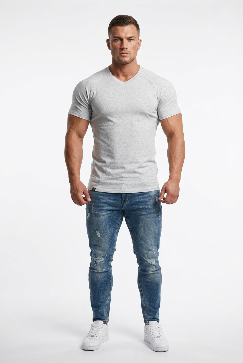 Jed North Men's V Neck Muscle-Fit T-Shirt - Light Gray