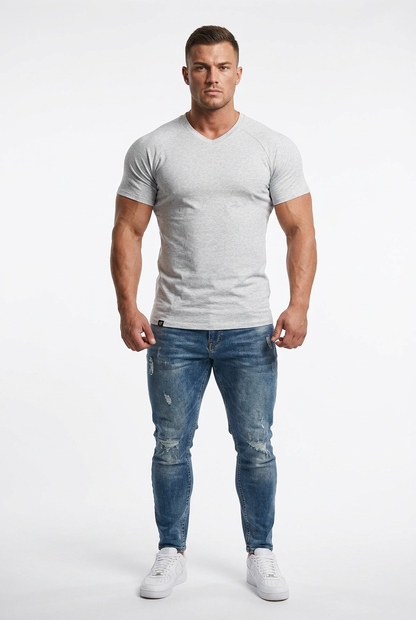 Jed North Men's V Neck Muscle-Fit T-Shirt - Light Gray