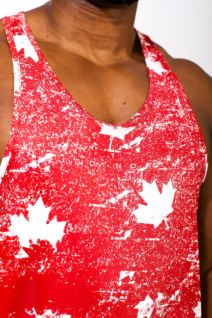 Jed North Men's Graphic Muscle Stringer - Red Maple Leaf