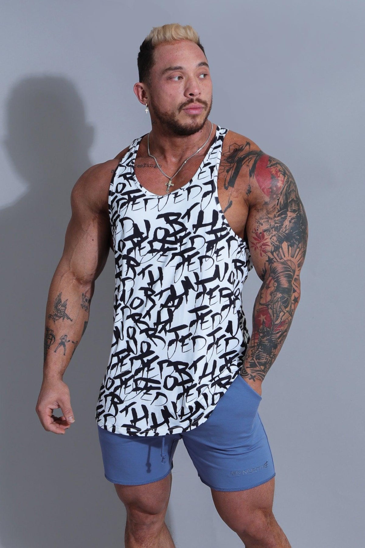 Jed North Men's Graphic Muscle Stringer - Chaotic White