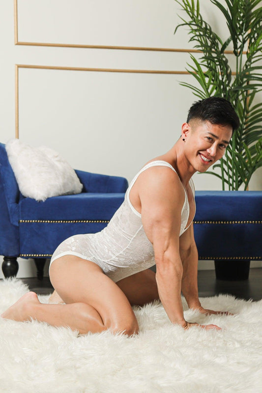JJ Malibu Men's Kiss-It-Better Lace Bodysuit - Off White