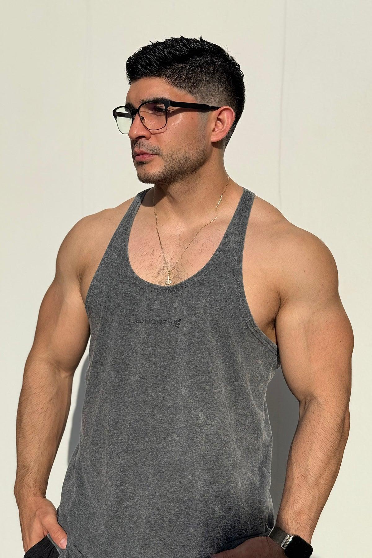 Jed North Men's Retro Washed Bodybuilding Stringer - Heather Gray