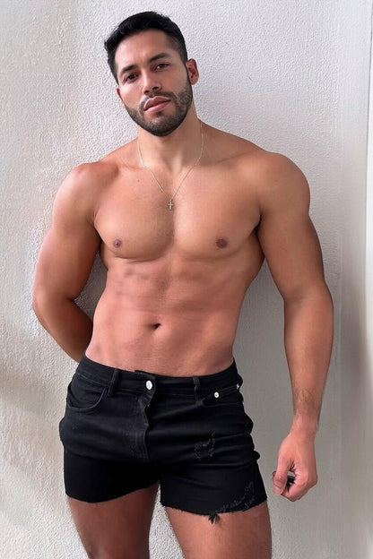 JJ Malibu Men's Rockstar Raw Cut 2.5" Denim Short Shorts - Black