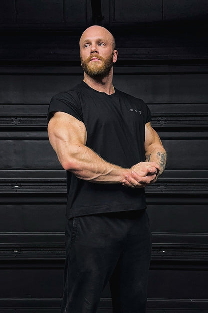 Jed North Men's Oversized Raw-Cut Cropped Tee - Black