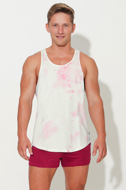 JJ Malibu Men's Feel-Me Scoop Bottom Tank - Pink Tie Dye