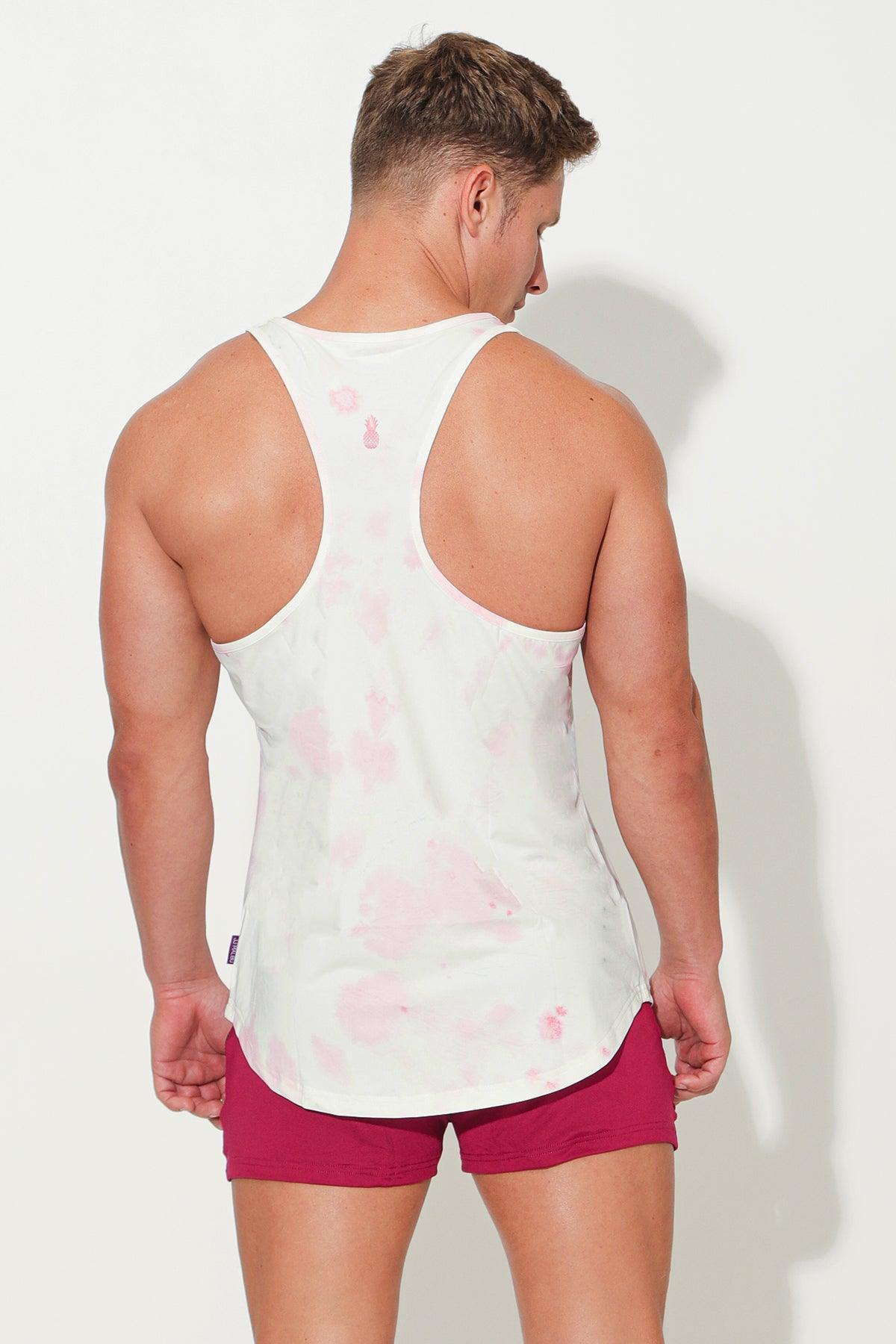 JJ Malibu Men's Feel-Me Scoop Bottom Tank - Pink Tie Dye